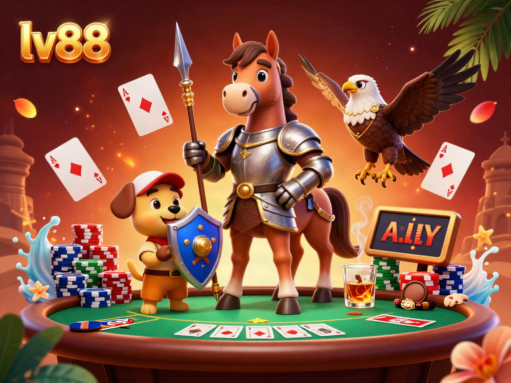 Experience thrilling gameplay at lv88, featuring poker table action and vibrant casino characters.