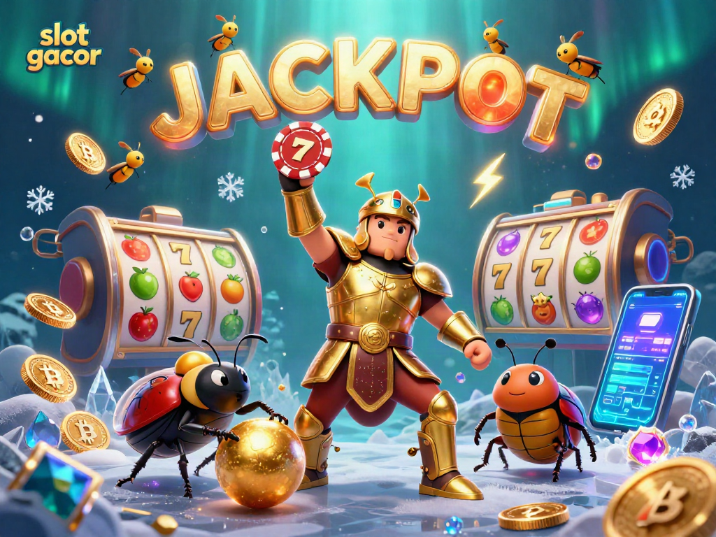 Experience slot gacor action with herculean beetle champions in a vibrant casino scene.