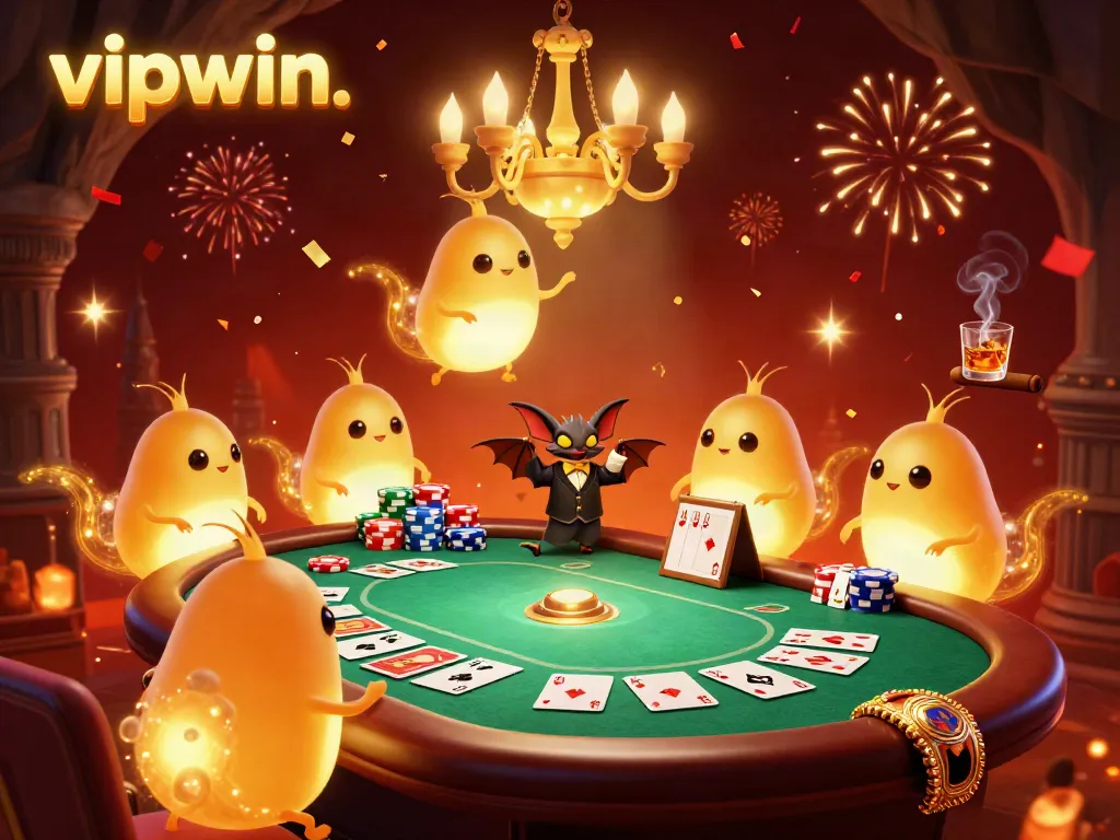 Experience the lively atmosphere of vipwin. with glowworms illuminating a cave casino, showcasing poker action.