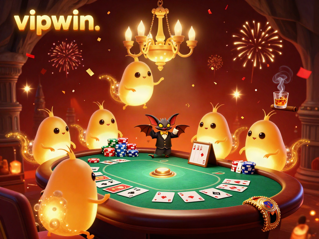 Experience the lively atmosphere of vipwin. with glowworms illuminating a cave casino, showcasing poker action.